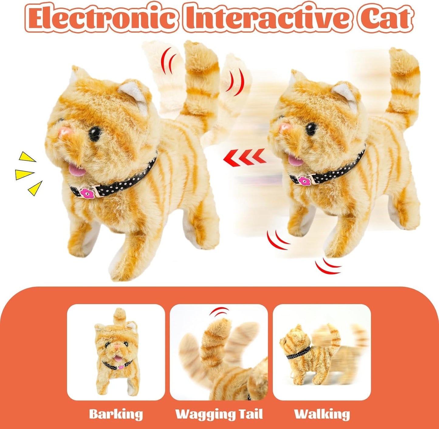 Walking Cat Toy for Kids with Backpack,Electronic Pet Puppy W/Walking&Barking,Interactive Plush Stuffed Toys,Puppy Pet Care Gifts for Girls Boys Toddlers 3 4 5 Year Old Boys