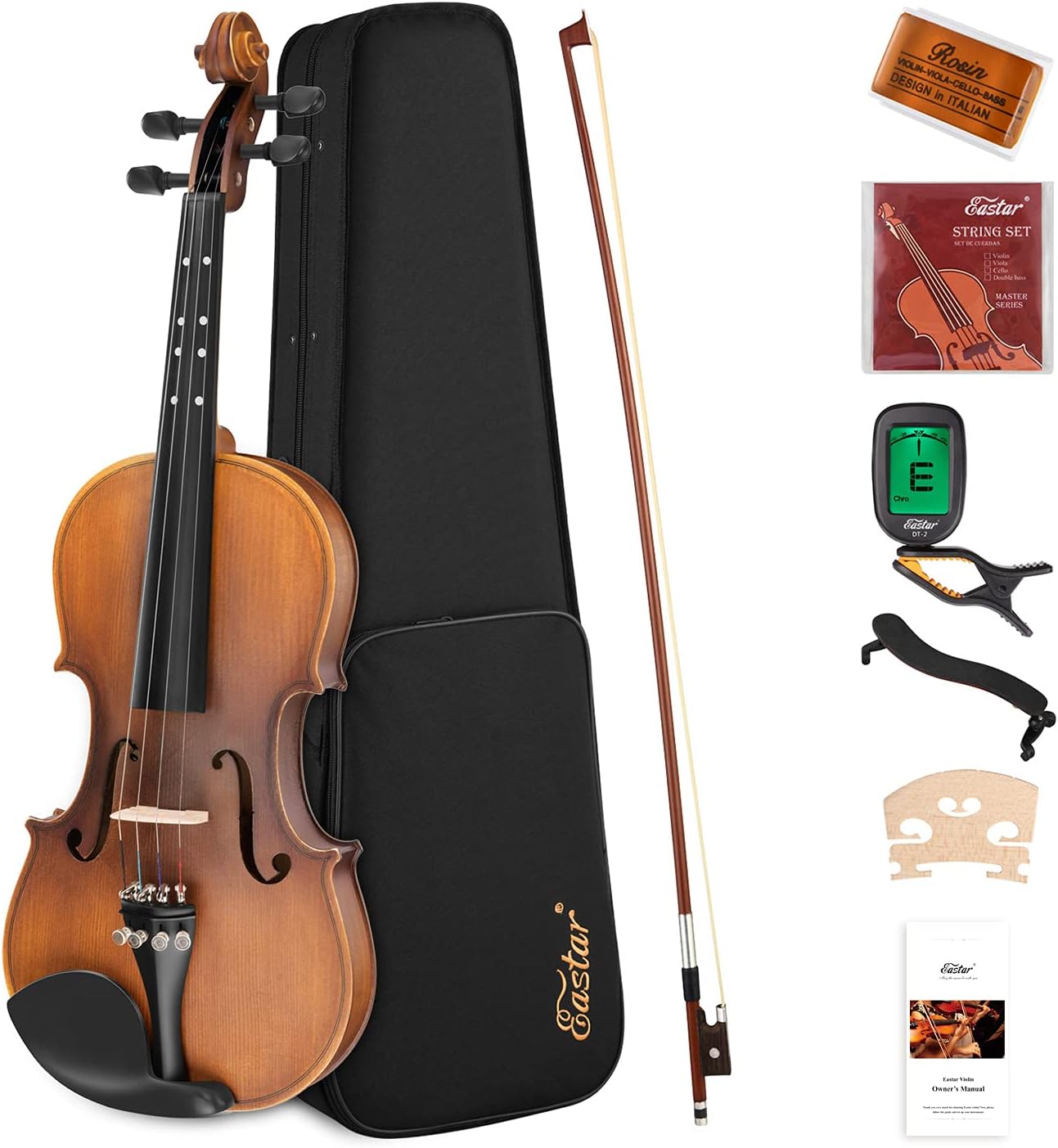 Eastar 1/2 Violin Set Half Size Fiddle EVA-3 Matte for Beginners with Hard Case, Rosin, Shoulder Rest, Bow, and Extra Strings (Imprinted Finger Guide on Fingerboard)