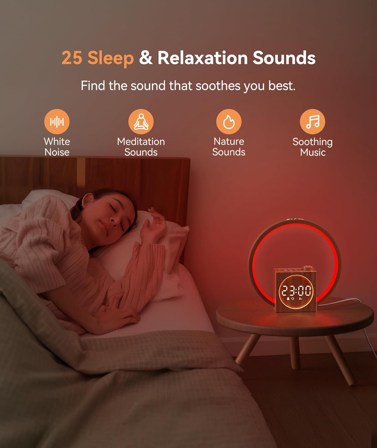 Dreamegg Sunrise Alarm Clock - Sound Machine for Sleep, 12 Ambient Colors &20-Level Dimmable Night Light, 25 Soothing Sounds, White Noise Machine, Wake Up Light for Adults, Stylish Bedroom Decor&Gift