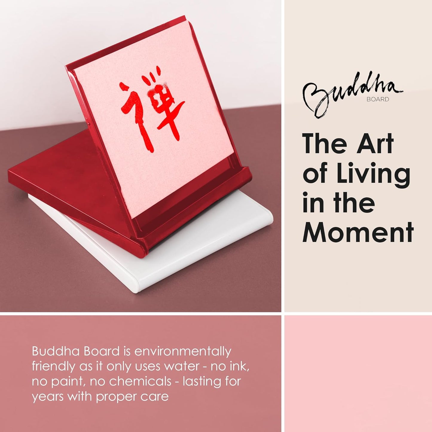 Mini Buddha Board Art Set: Water Drawing Writing Board w/ Mini Water Brush for Mindfulness & Meditation – Zen Based Drawing Board - Painting & Art Supplies – Ideal Relaxation Gifts (5” x 5”, Red)