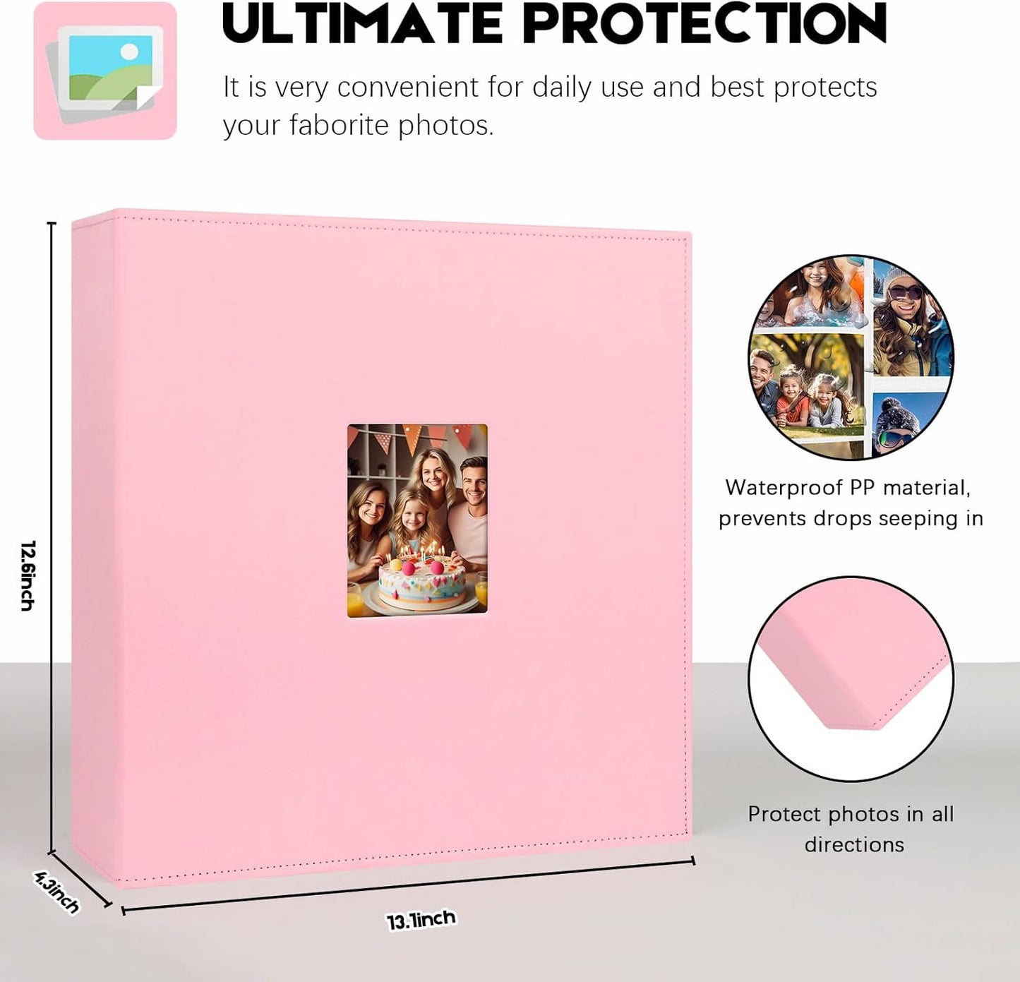 Aevdor 1000 Pockets Photo Album 4x6, Extra Large Capacity Leather Cover Wedding Family Picture Book Holds 1000 Horizontal and Vertical Pictures, Acid-free Pages 4x6 Photo Album with Front Window, Pink