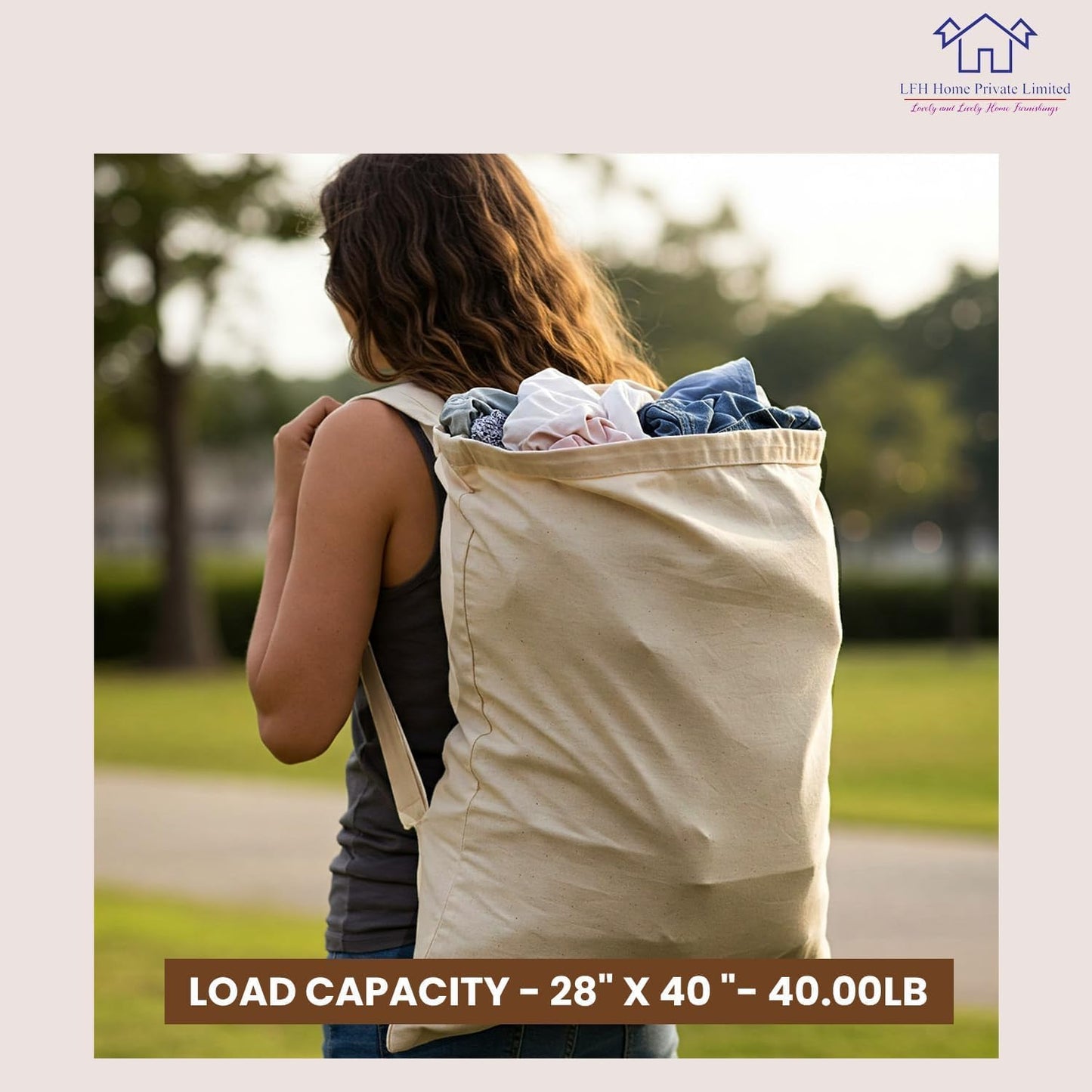 LFH Home Large Premium 100% Cotton Canvas Laundry Bag with Drawstring and Handles Heavy Duty, Multi-Use, and Washable for Home, Travel, College or Storage 24x36 (Pack of 4)-Natural