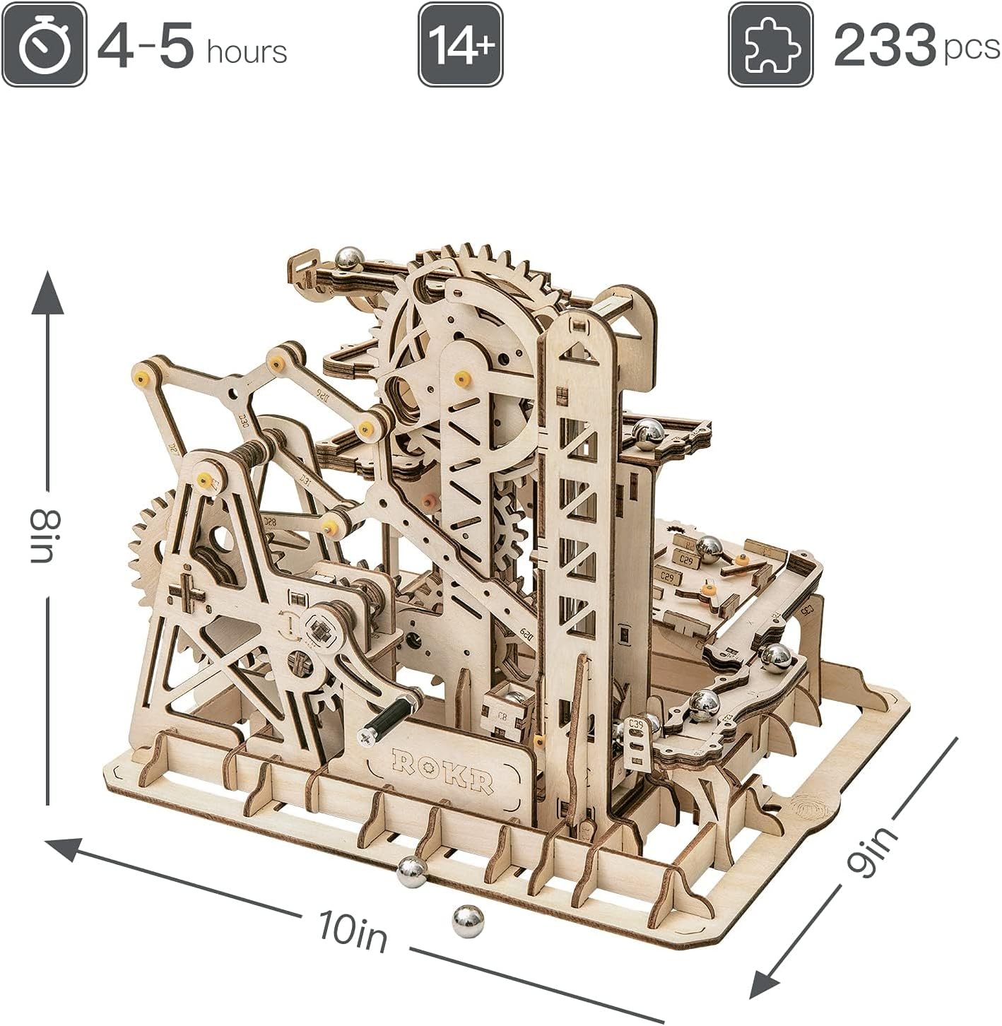 ROKR 3D Wooden Puzzles Marble Run Set - Mechanical Model Kit for Adults DIY Roller Coaster Toys Gifts for Boys/Girls (Marble Fortress)