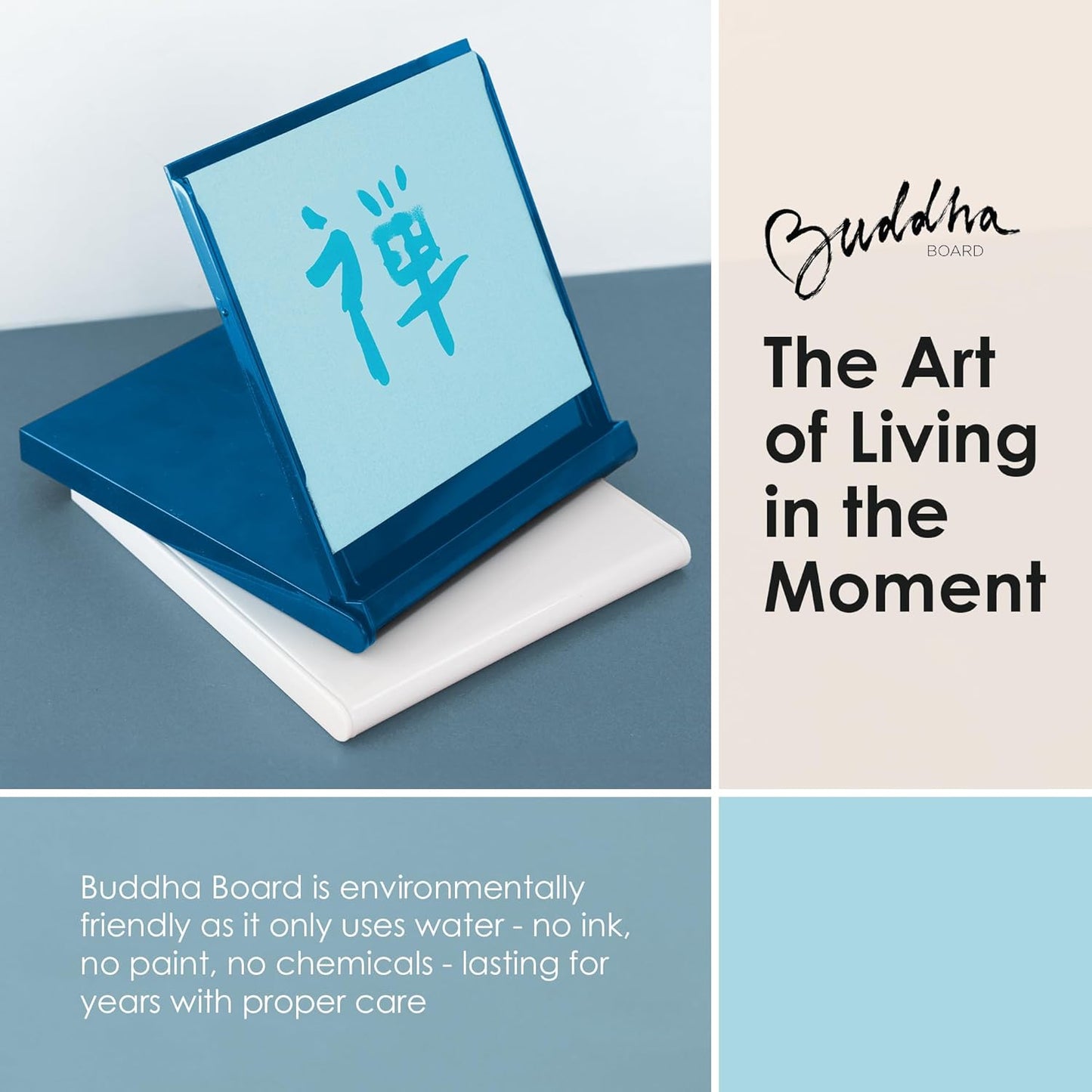 Mini Buddha Board Art Set: Water Drawing Writing Board w/ Mini Water Brush for Mindfulness & Meditation – Zen Based Drawing Board - Painting & Art Supplies – Ideal Relaxation Gifts (5” x 5”,Aqua)