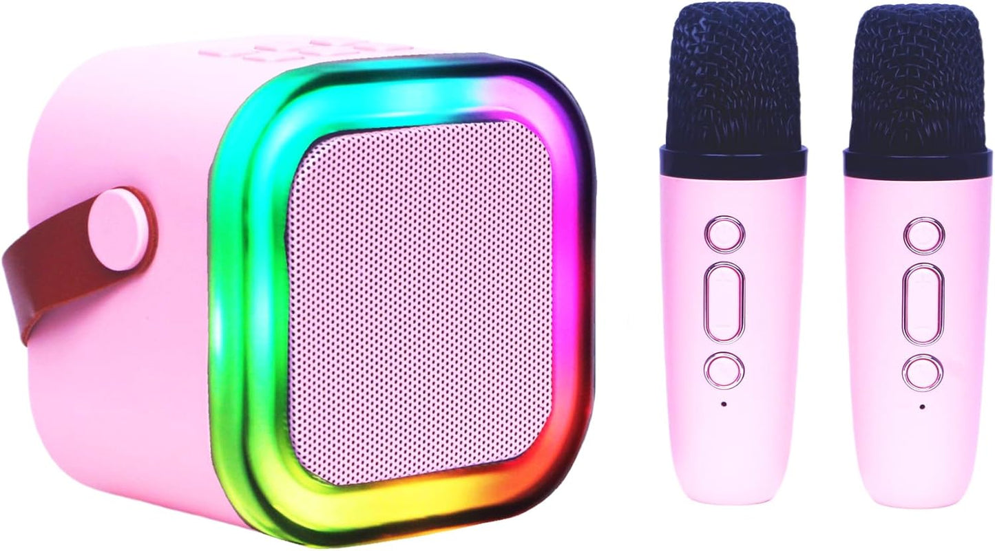 Mini Karaoke Machine for Kids Adults with 2 Wireless Microphones Portable Bluetooth Speaker with Microphone,Toys Birthday Gifts for Girls Ages 4, 5, 6, 7, 8,12+ Toddler Teens