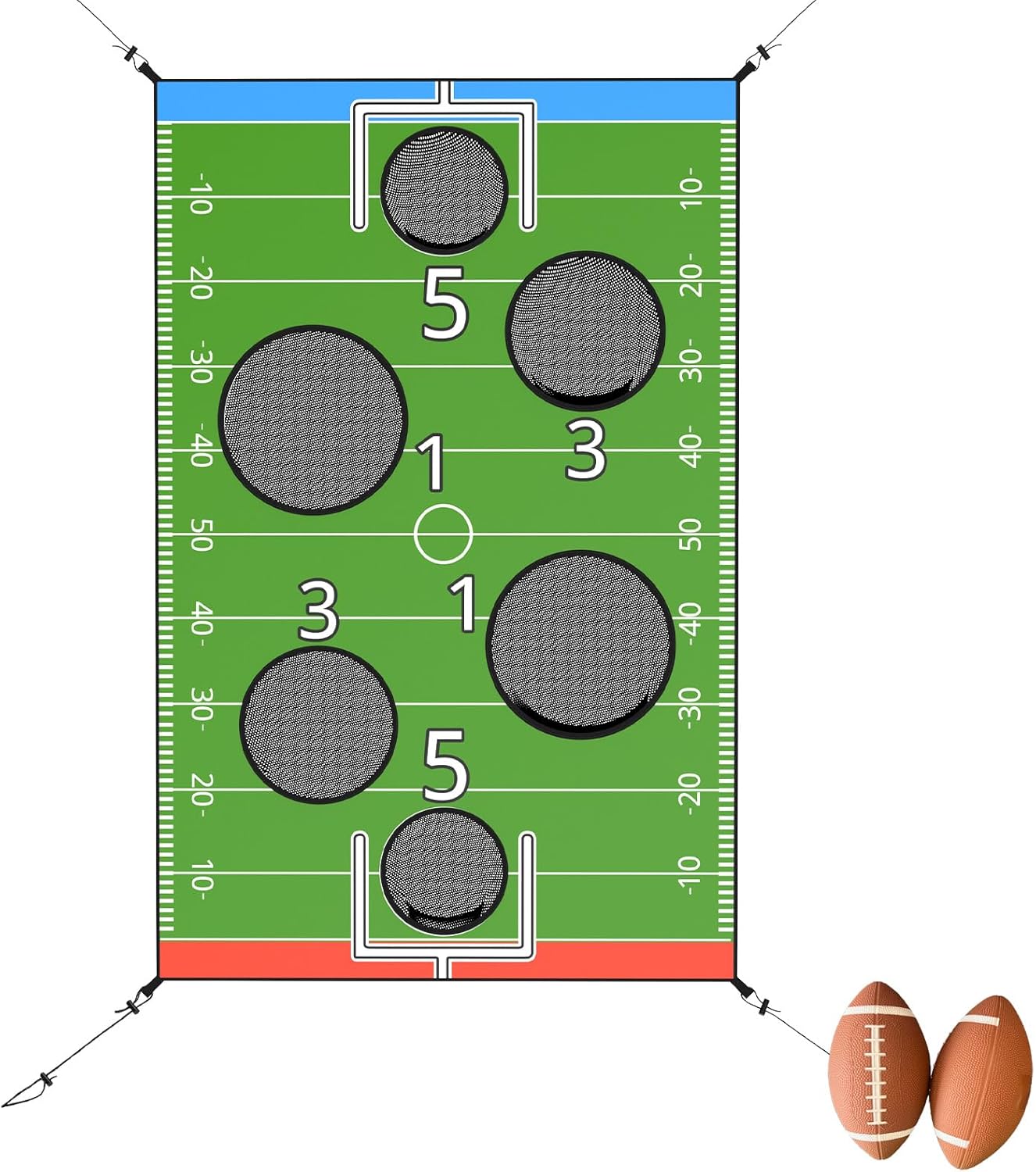 jumpfly Trampoline Football Game Accessories, Toss Throwing Target Net Fits 8 FT/10 FT/12 FT/14 FT Recreational Trampolines with Two Footballs - Trampoline Indoor Outdoor Party Games for Kids