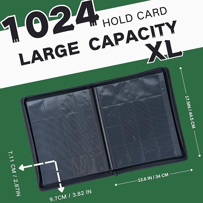 1000+ Pockets Trading Card Binder, 16-Pocket Card Ablum Compatible with MTG,Sports Cards & Other Standard Size Trading Cards (Green)