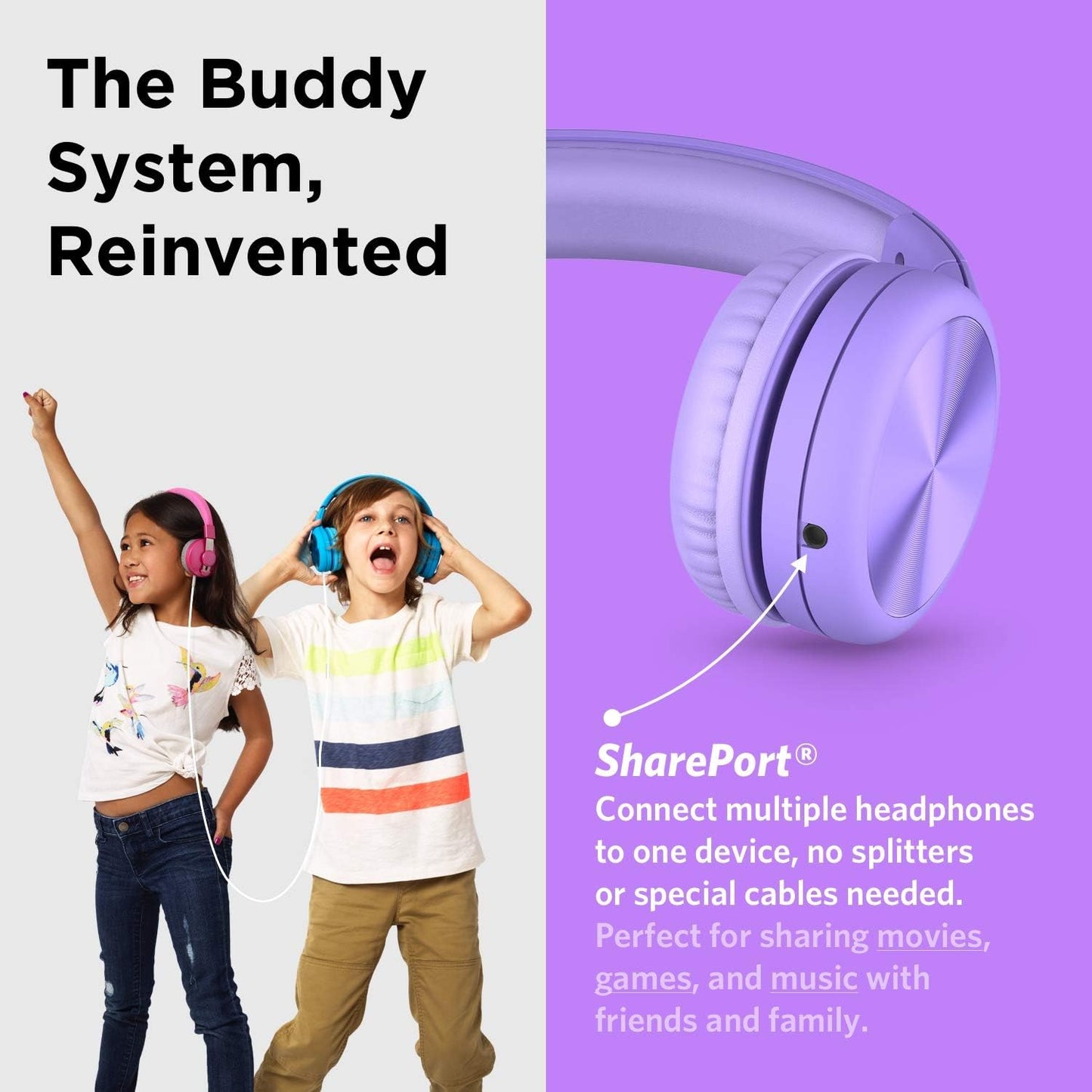 LilGadgets Connect+ Pro Wired Kids Headphones for School w/Microphone, Volume Limiting, Noise Reducing Over-Ear Headset w/Cord, SharePort Technology & SoftTouch Padding, Purple Headphones for Kids