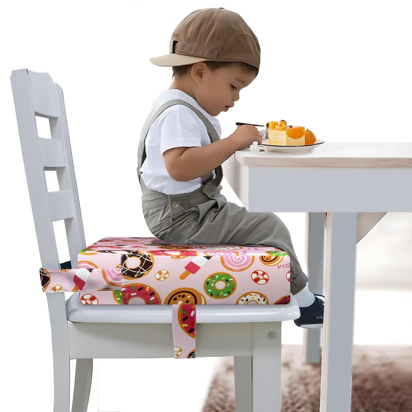 Toddler Booster Seat for Dining Table, Portable Booster Seat for Kitchen Chair, 4 Inch High-Density Foam Cushion with Adjustable Safety Straps and Non-Slip Bottom, Perfect for Kids Travel and Daily