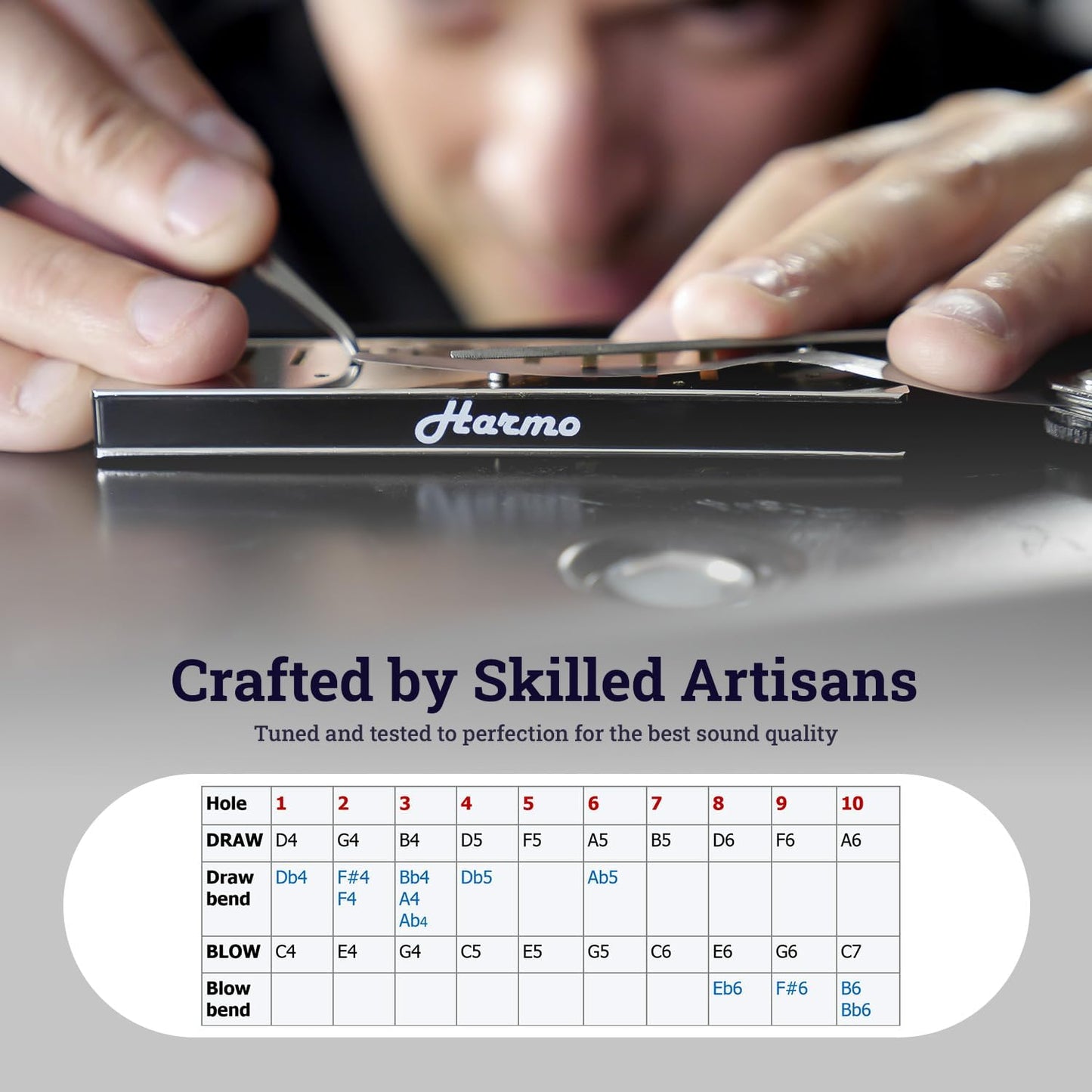 Harmo Polar Diatonic Harmonica Key of Eb - 10 Holes 20 Notes, Blues Harp Mouth Organ With Case, Phosphor Bronze Reeds, Suitable for All Genres, Harmonica for Adult, Beginners & Professionals