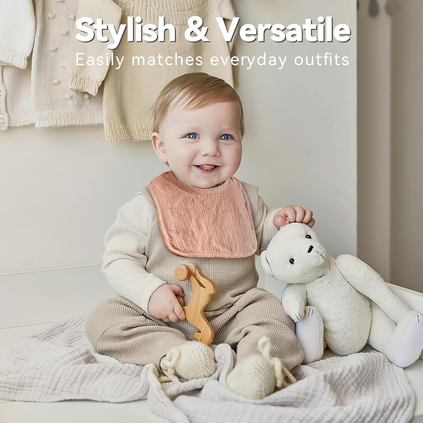 Muslin Baby Bibs for Unisex Boys Girls, Cotton Drool Bibs, Adjustable Newborn Bibs for Drooling and Teething