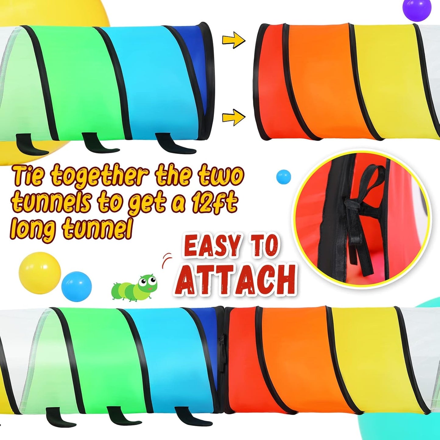 Moncoland Kids Play Tunnel Tent for Toddlers, Pack of 2 Colorful Pop Up Crawl Tunnel Toy Baby or Pet, Collapsible Gift Boy and Girl Tunnel Indoor Outdoor Game