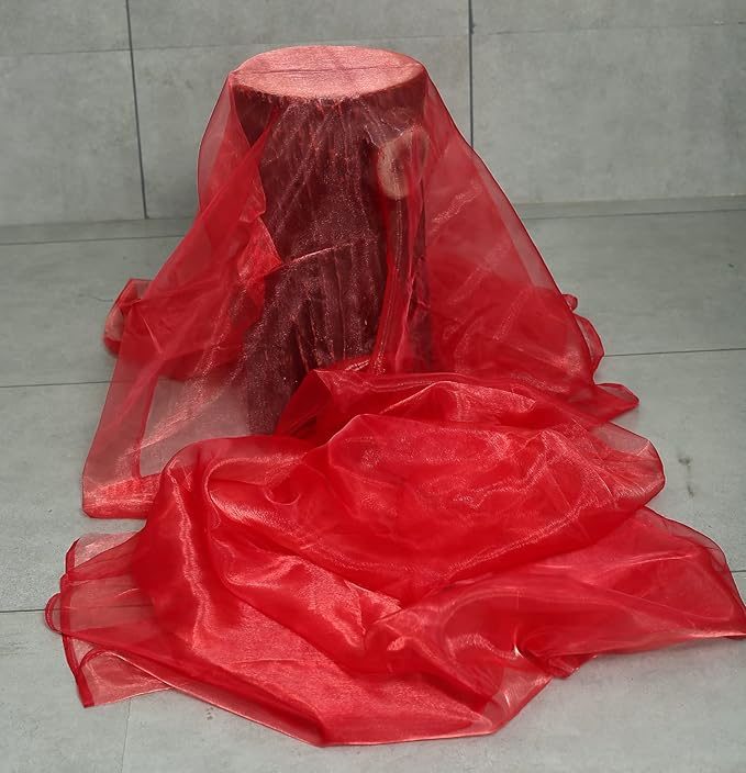 VDS Red Organza Fabric, 40 Yards Continuous, 45” Wide, Wedding Party Decoration Iridescent Crystal Sheer Shiny Organza Tulle Bridal Dress DIY Crafts Costume Sewing Backdrop Arch Cloth