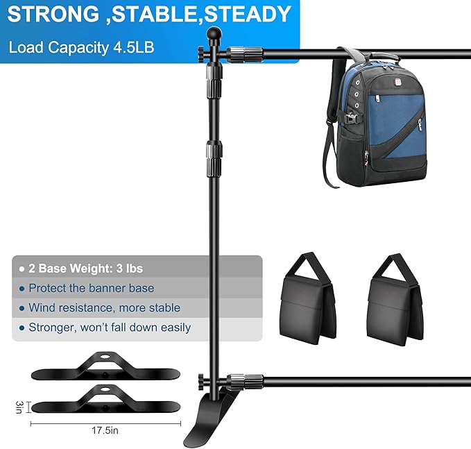 FUDESY Backdrop Banner Stand, 10x8ft Heavy Duty Display Frame, Adjustable Metal Telescopic Tube, Step and Repeat Background Stand Kit for Trade Show, Photography Photo Booth, Party, with Sandbags