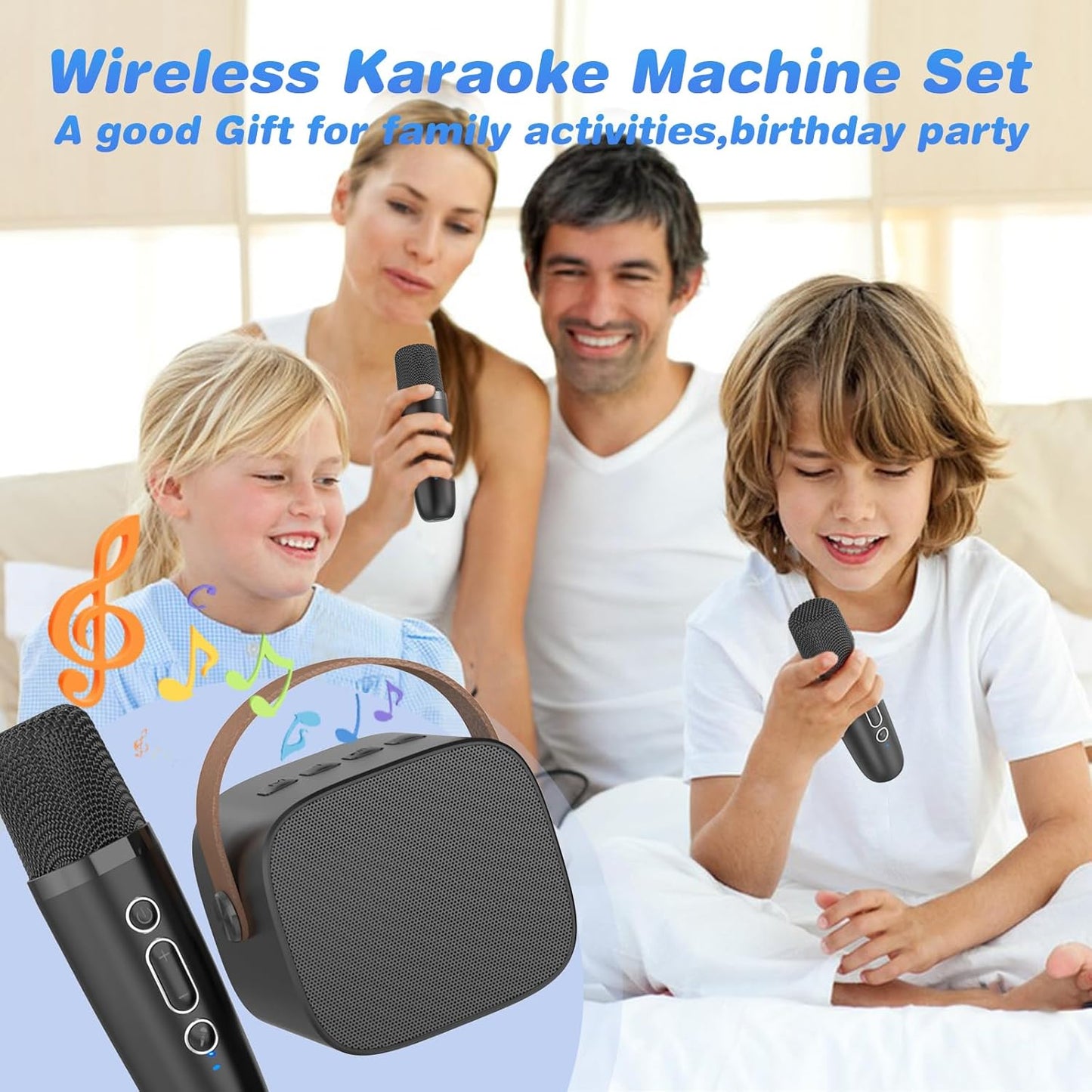 Mini Karaoke Machine,Funny Toys Christmas Birthday Gifts for Kids Age 4-12 Girls,Boys,Adults, Karaoke Microphone Toys for 4,5,6,7,8,9,10,11,12+ Year Old Girls Boys (Black 2 mics)