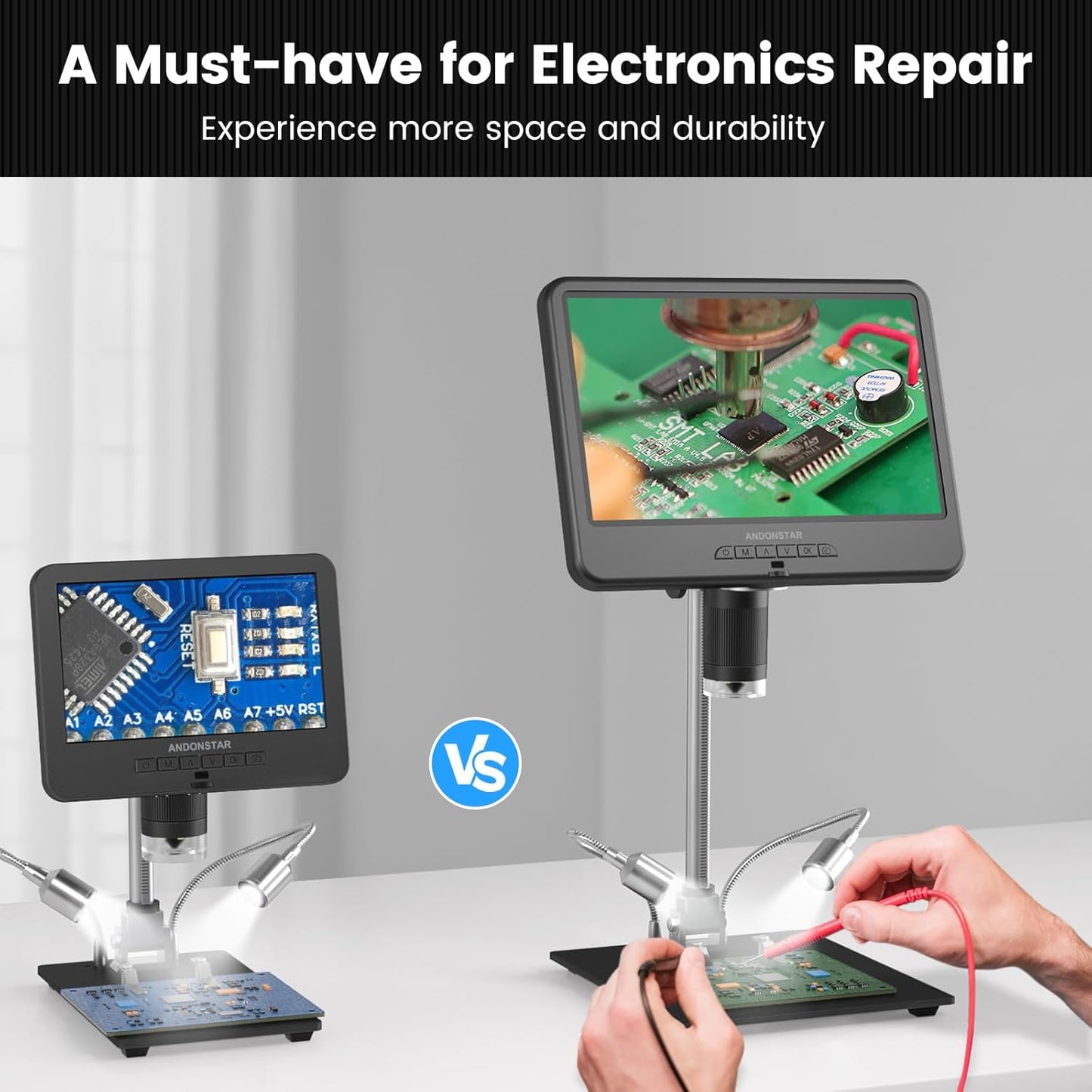 Andonstar AD210 10.1 Inch LCD Digital Microscope for Adults, Soldering Microscope for Electronics Repair, Coin Microscope Camera Full View for Error Coins with Light, Biological Slides Kit, 32G Card