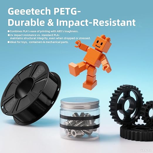 Geeetech PETG Filament 1.75mm, 1 KG (2.2lbs) Spool 3D Printer Filament, High-Toughness, ±0.02mm Accuracy, Neatly Wound & Moistureproof, Non-Clogging Non-Stringing, Fits Most FDM Printers, Gray