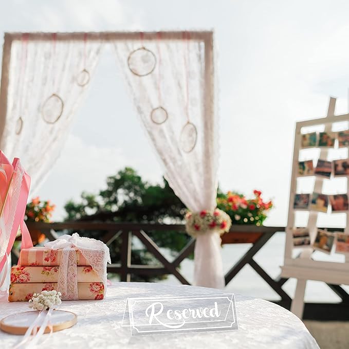 16 Pieces Reserved Sign Acrylic Clear Reserved Table Tent Signs Table Number Holders for Wedding Printed Seating Reservation Restaurant Business Office Meeting Party (White)