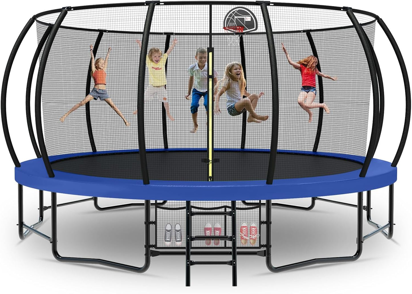 Tatub Large Trampolines Outdoor 10 12 14 15 16FT for Kids and Adults,Outdoor Recreational Pumpkin Trampolines with Curved Poles and Safety Enclosure Net, Basketball Hoop, Ladder