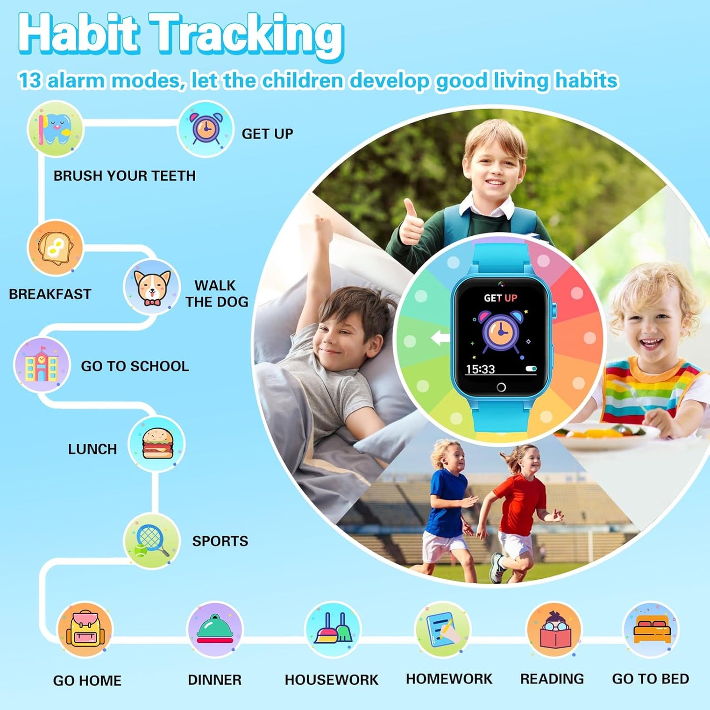 Vakzovy Kids Smart Watch Boys Aged 5-12, HD Touchscreen Kids Watch with 26 Games Video Camera Music Pedometer Audiostory Learn Card Educational Toys Birthday Gifts for Girls Ages 5 6 7 8 9
