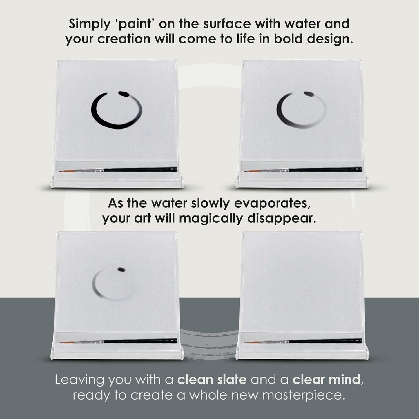 Mini Buddha Board Art Set: Water Drawing Writing Board w/Mini Water Brush for Mindfulness & Meditation – Inkless Zen Based Drawing Board, Painting & Art Supplies, Ideal Relaxation Gift (5”x5” White)