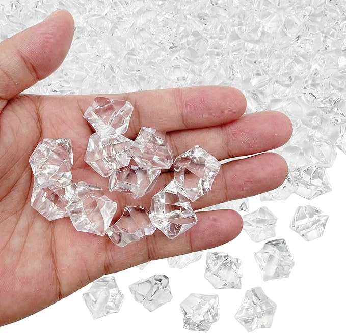 Fake Crushed Ice Cubes, Vase Fillers, 250 pcs 16*22 mm Fake crushed Ice Cubes Artificial Acrylic Crystal Rocks Diamonds for Vase Fillers, Party Favor, Wedding Decoration (0.86*0.62inch,Clear)