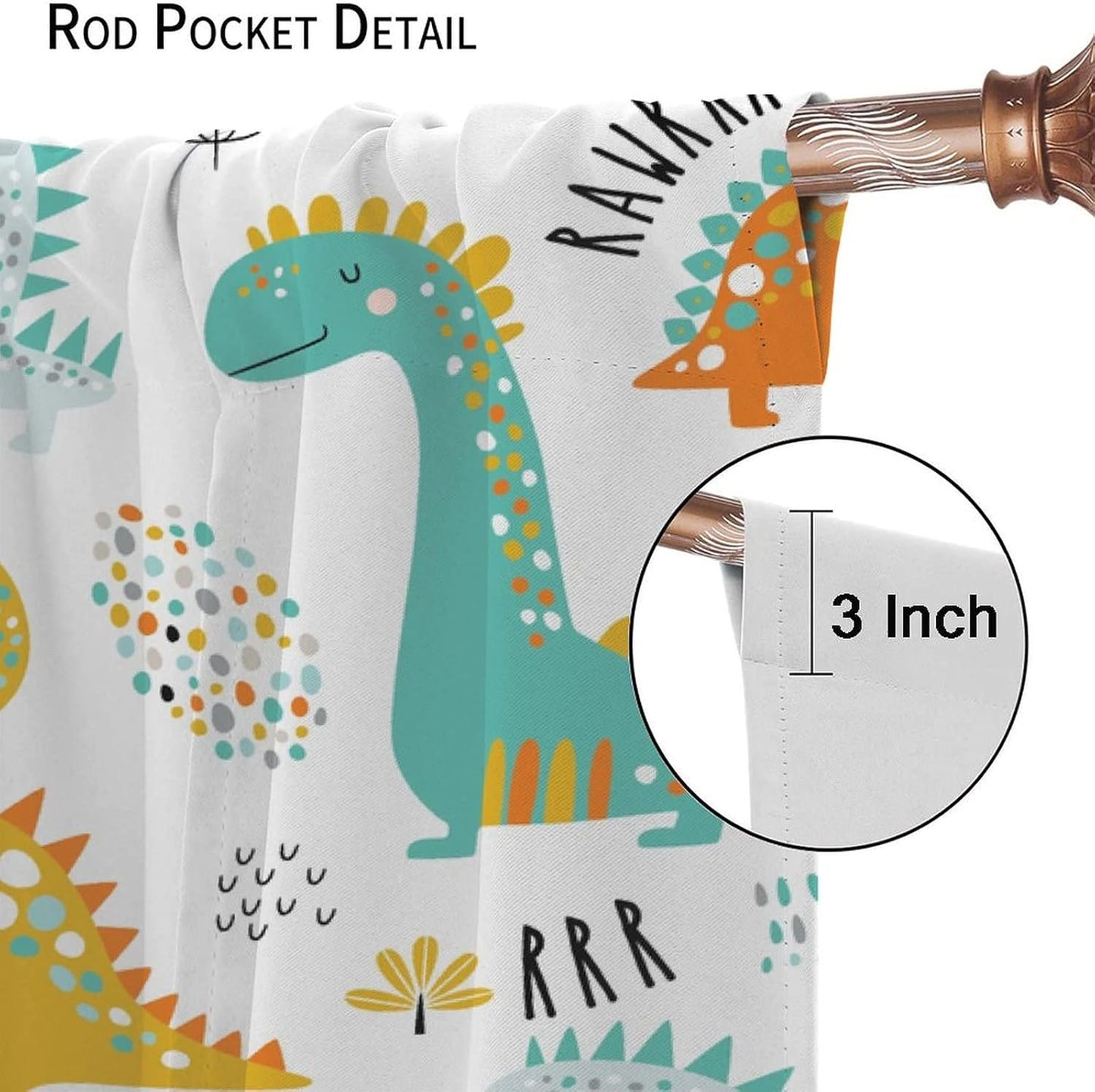 Dinosaur Curtains for Kids Boys Girls Home Decor Childish Cute Dino Animals Print Pattern Rod Pocket Blackout Window Drapes for Nursery Baby Bedroom Playroom W21xL45in Decor