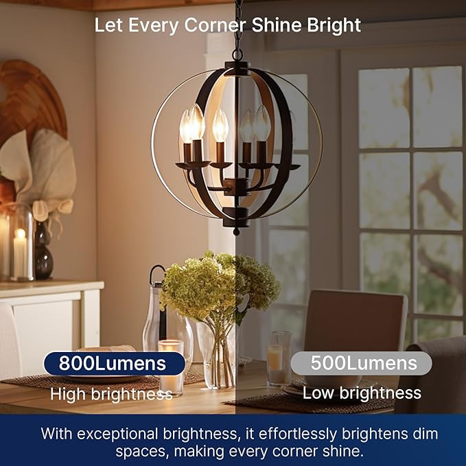 FLSNT 100W Equivalent LED Candelabra Bulbs, 800LM Dimmable LED Chandelier Light Bulbs, 2700K Soft White, E26 Base, 12 Pack UL,CA65 Listed.