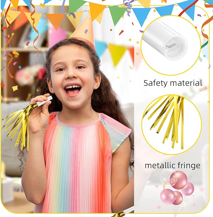 24 Pack Metallic Fringe Party Blowers - Kids Party Noise Makers,Party Blowers for Kids,Horns & Whistles for Graduations,Weddings,Birthdays,Family Gatherings and Sporting Events