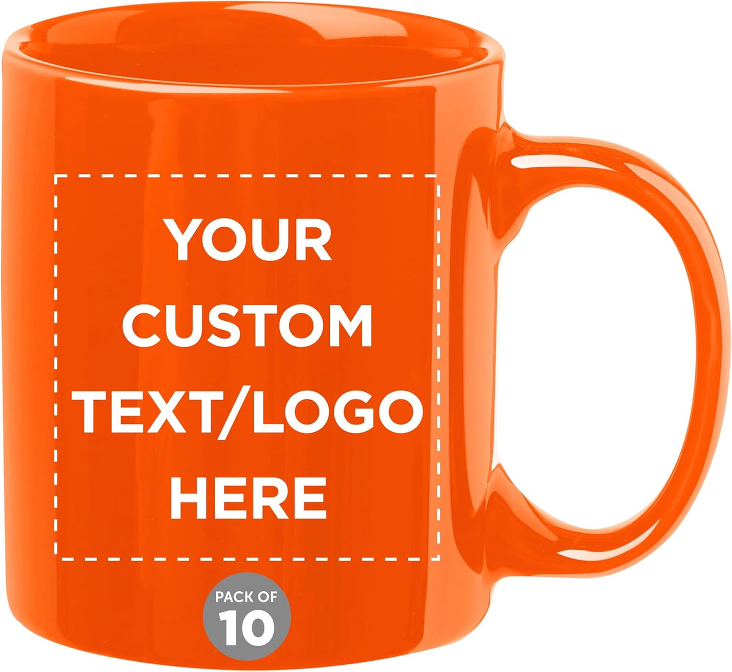 Custom Ceramic Coffee Mugs 11 oz. Set of 10, Personalized Bulk Pack - Coffee cup set, Iced coffee cup, Gaming mug - Princeton Orange