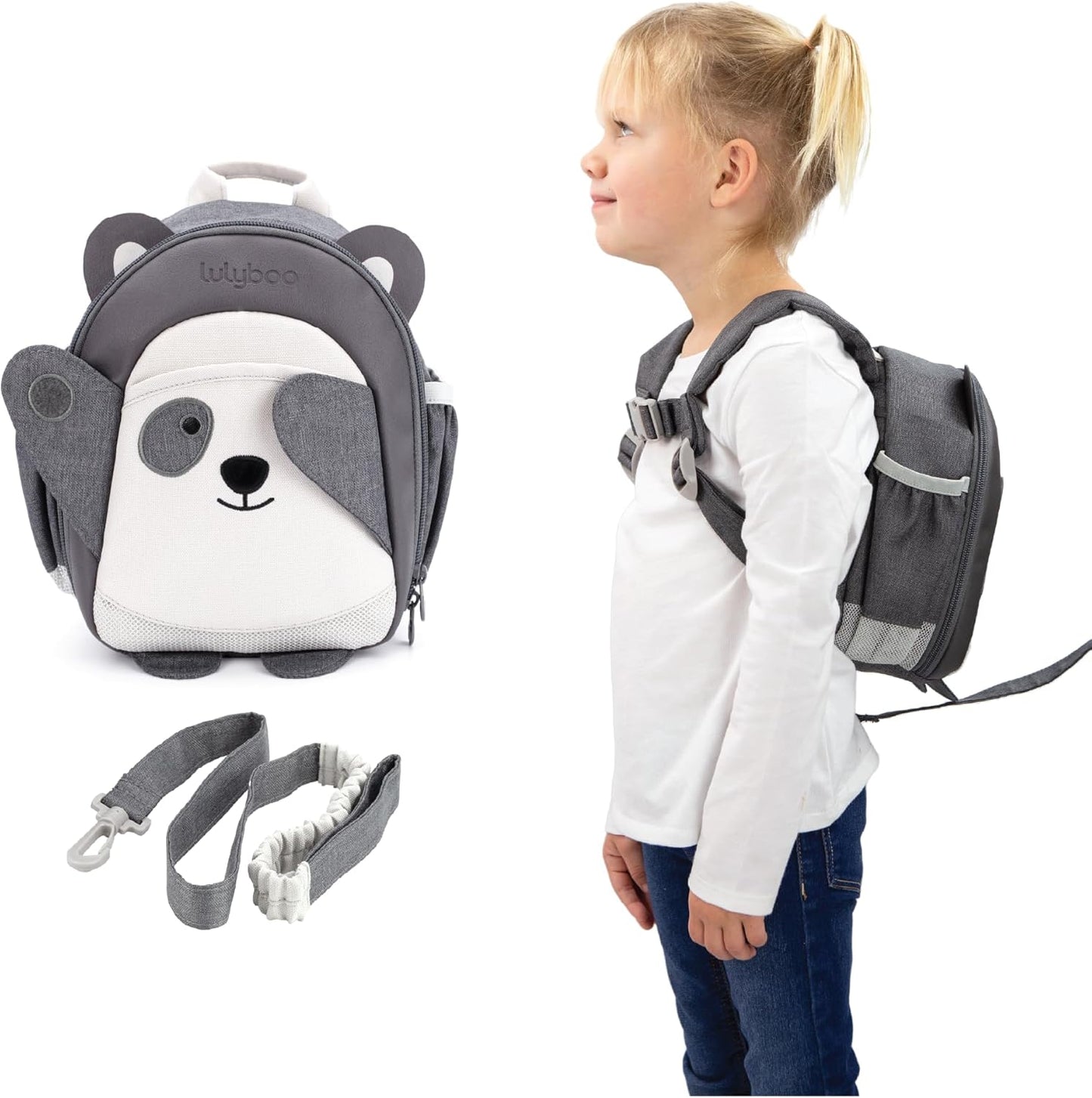 Lulyboo Toddler Backpack Leash - Baby Walking Harness & Anti-Lost Wrist Tether - Kids Backpack 5 Storage Pockets and 2 Adjustable Child Leashes for Kids 1, 2,3,4,5,6,7 Years Old - Ultra-Soft - Panda