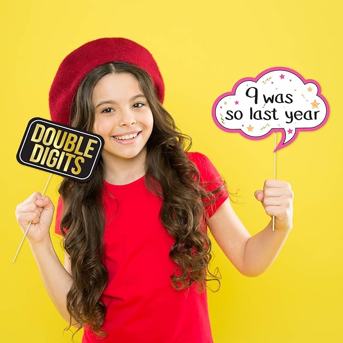 10th Birthday Photo Booth Party Props - 40 Pieces - Funny 10th Birthday Party Supplies, Decorations and Favors