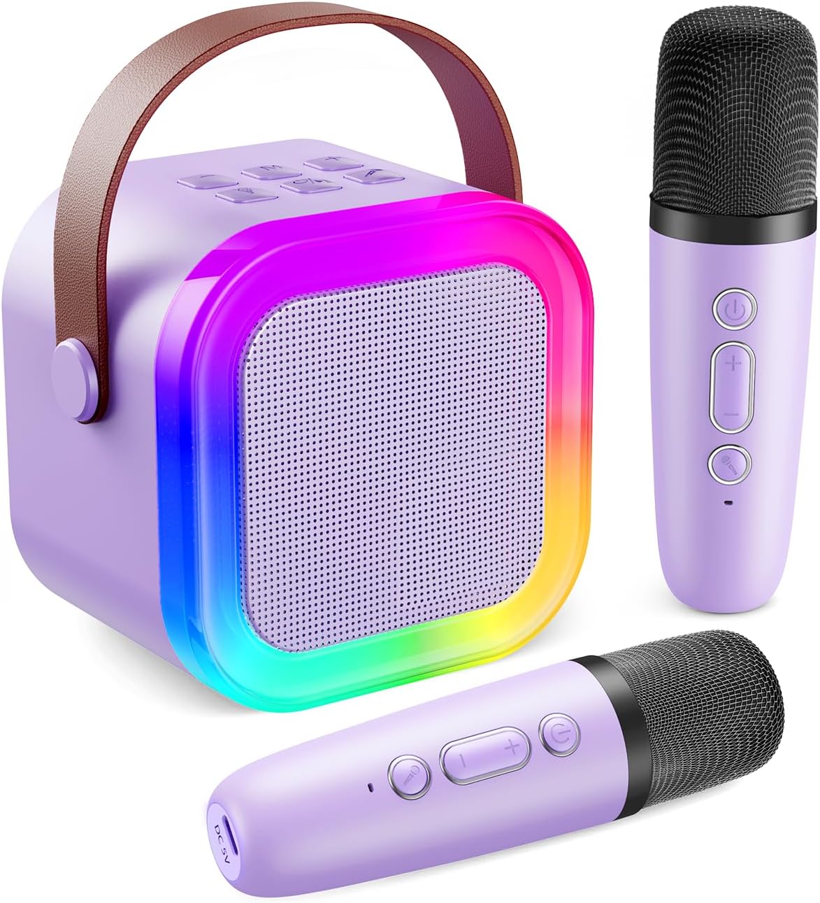 Fede Karaoke Machine for Kids Adults, Mini Karaoke Machine with 2 Wireless Microphones, Portable Bluetooth Speaker with Voice Changing Effects & LED Lights, Best Gifts Toys for Girls and Boys