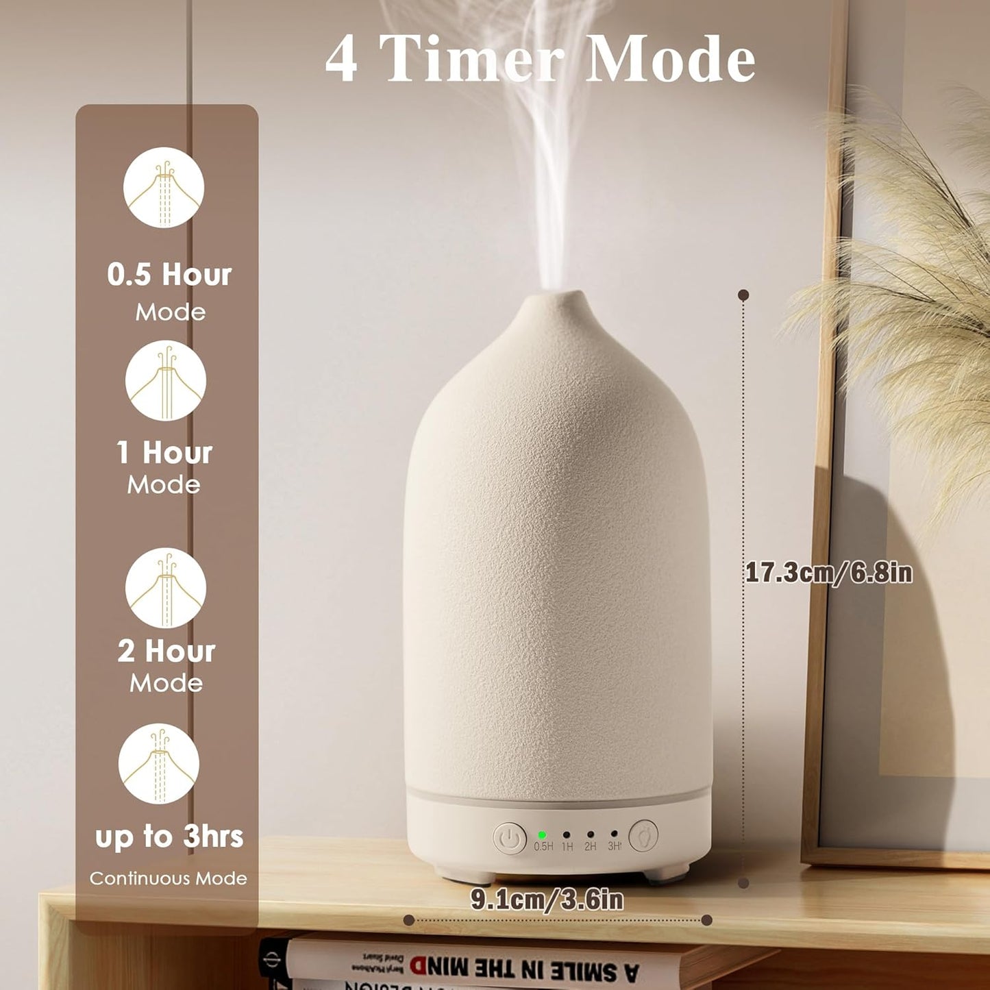 Diffuserlove Ceramic Essential Oil Diffuser 160ML for Room, Home, Bedroom - Aromatherapy Stone Diffuser White (Size: 6.8" H x 3.6" W)