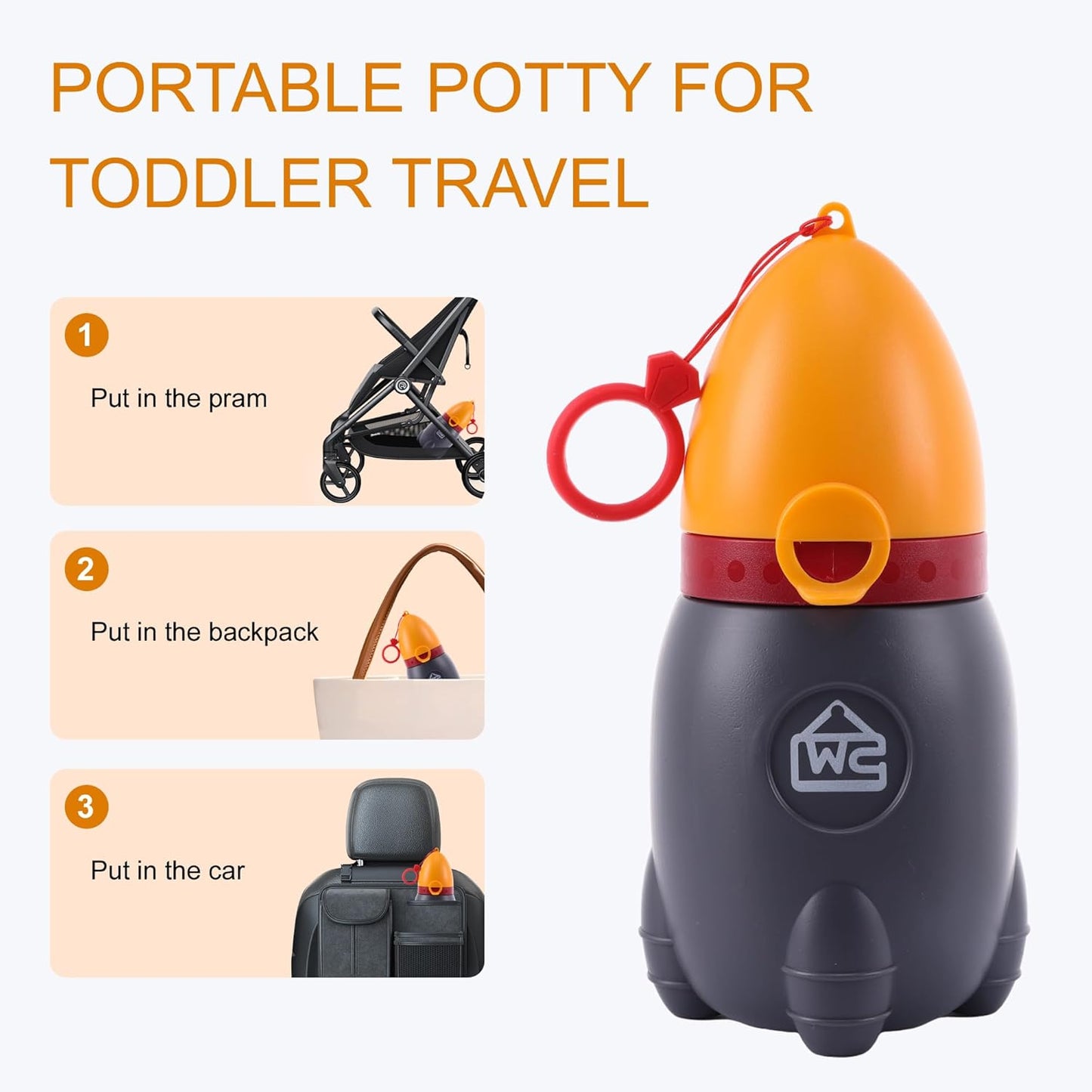 Travel Urinal for Kids,Rocket Toys Portable Emergency Urinal for Toddler,Light and Easy to Carry,Suitable for Car,Travel,Camping and Children's Urinal Potty Training(Vitality Orange)