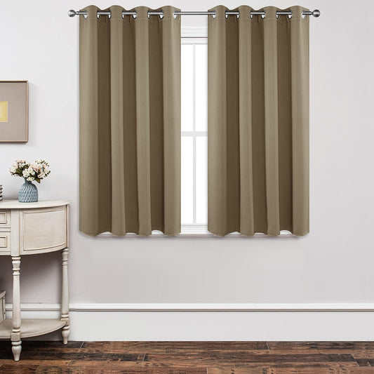 Joydeco Blackout Curtains 45 Inch Length 2 Panels Set, Thermal Insulated Long Curtains& Drapes 2 Burg, Room Darkening Grommet Drapes for Living Room Bedroom Window (W52 x L45 Inch, Khaki)