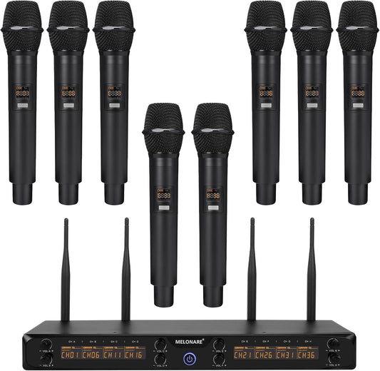 8-Channel Wireless Microphone System, UHF 500MHz Cordless Mic Set w/ 8x5 Frequencies, 240ft Range, Dynamic Handheld Microphone for Singing, Karaoke, Church, Meetings, Wedding (MWM-81F)