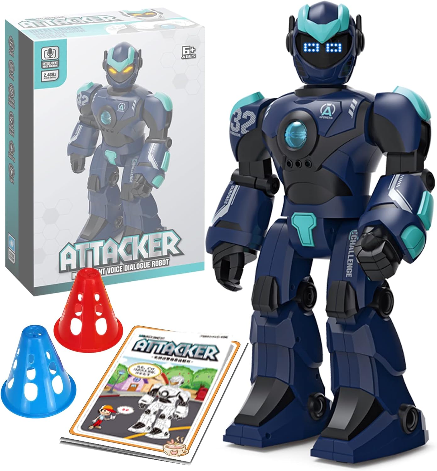 Robot Toys for Kids 6-8 with 10 Sports Cones, Smart Remote Control Robot can Auto-Demo Dance Music Story Poem, Kids Toys for Boys Age 6 7 8 Year Old Boys Gifts(Blue)