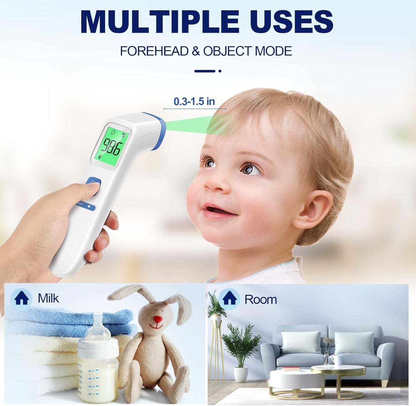 Thermometer for Adults and Kids, Digital Forehead Thermometer with Fever Alarm, Silent Mode & 35-Set Memory, Object 2 in 1 Mode