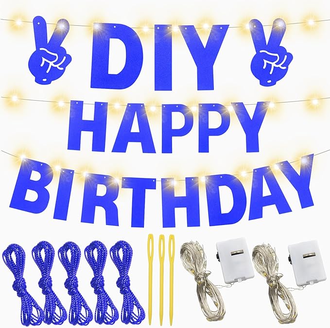 167Pcs DIY Glitter Customizable Banner Kit Hanukkah Custom Banners DIY Happy Birthday Letters Personalized Banner Decor for Christmas Baby Shower Birthday Party Decoration(Glitter Sapphire Blue)