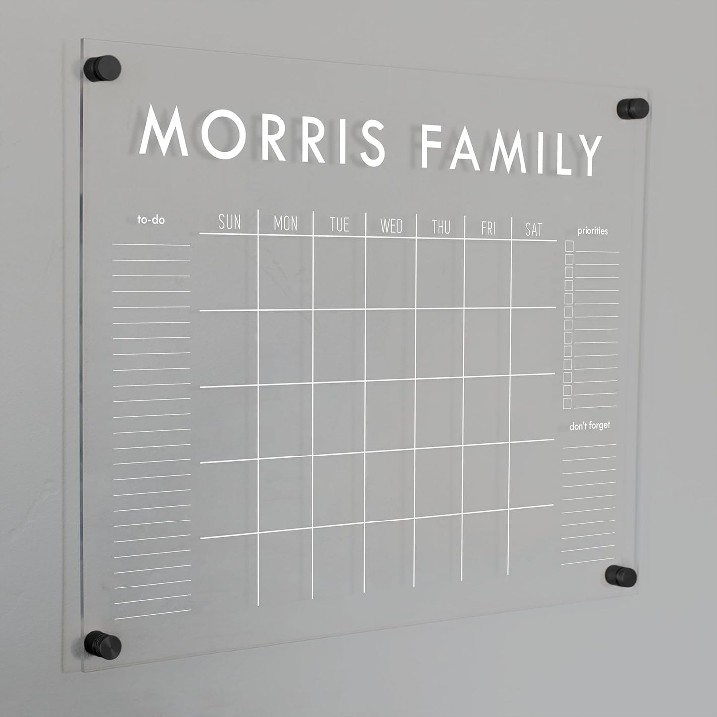 Personalized Clear Acrylic Calendar for Wall, Calendar Whiteboard for Wall, Dry Erase Wall Calendar, Wall Calendar Organizer System for Home (Block, White, 23"W x18.5"H)
