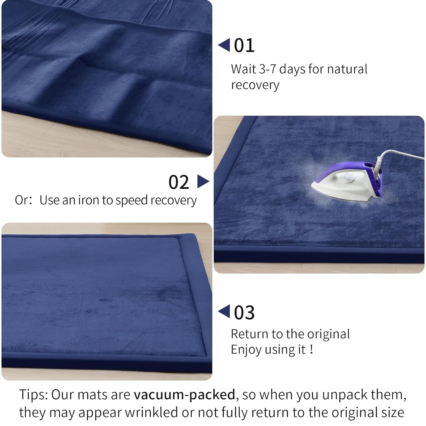 ACOMOPACK Baby Play Mat for Floor 1.3" Thick Memory Foam Play Mat 39"×59" Tummy Time Crawling with Non-Slip Bottom for Living Room,Nursery,Soft Velvet Playpen Mats for Kids,Infants（Royal Blue）