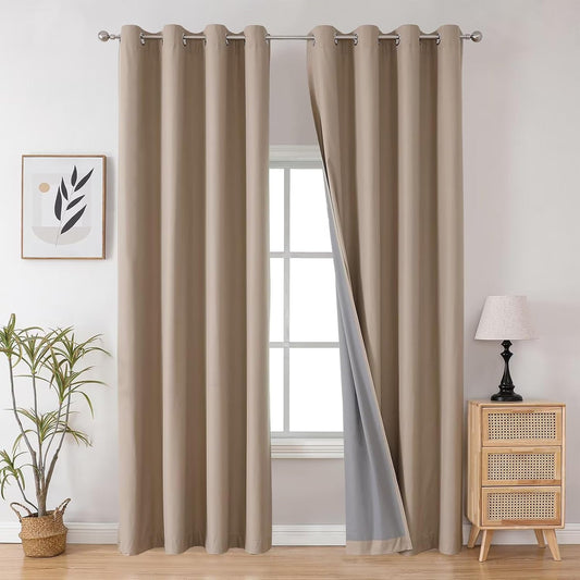 Joydeco Taupe Curtains 96 Inches Long for Bedroom, 100% Blackout Curtains 96 Inches Long for Living Room, Grommet Thermal Insulated 96 Inch Black Out Drapes 2 Panels for Bedroom Windows