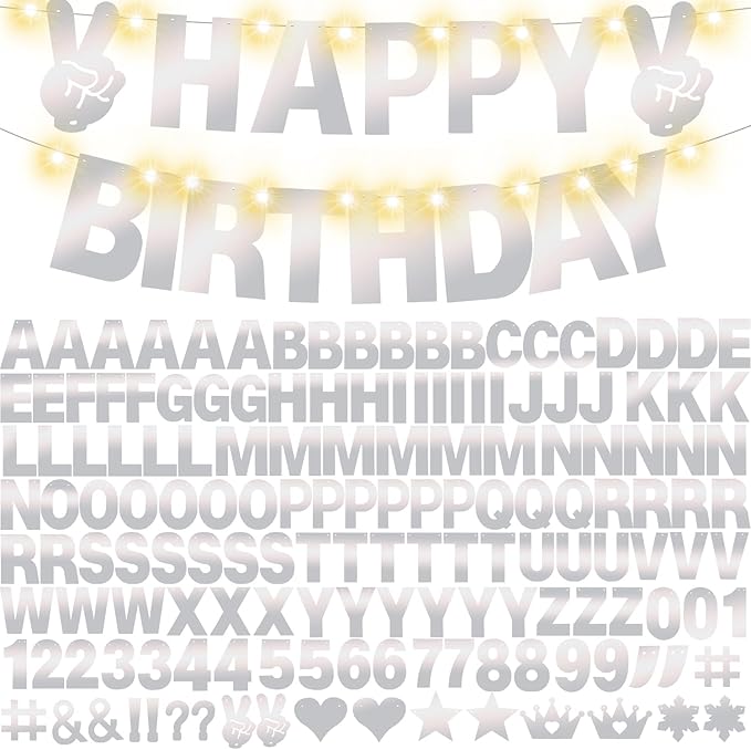 167Pcs DIY Glitter Customizable Banner Kit Happy Birthday Letters Banner Winter Wonderland Banners Snowflakes Personalized Banners Decor Baby Shower Birthday Party Decorations Supplies(Shiny Silver)