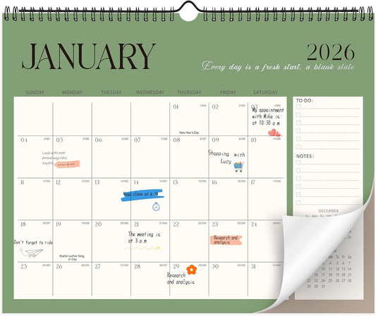 Wall Calendar 2026-2027, 18 Month Large Desk Calendar from January 2026 to June 2027 14.5" x 11.8" Monthly Calendar with Twin-Wire Binding for Home Office Planning Organisers, Simple Style