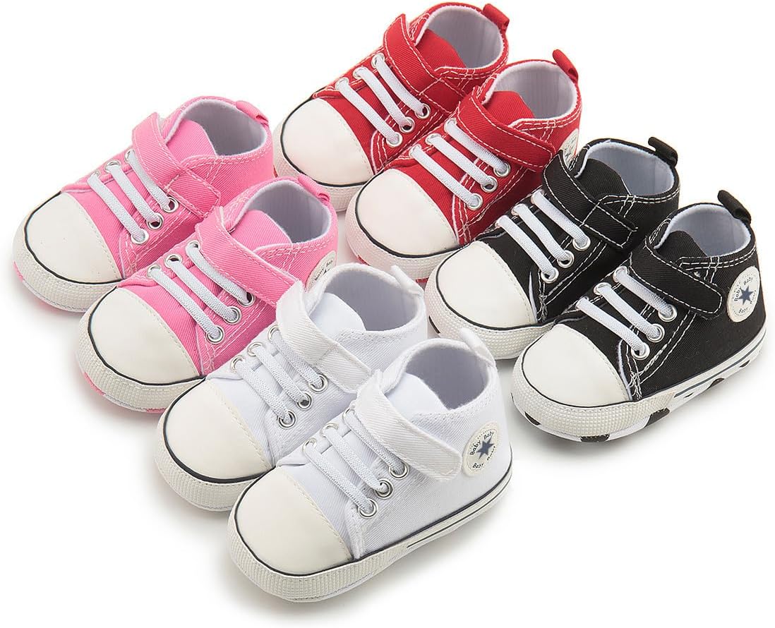 Unisex Baby Girls Boys Canvas High-top Shoes, Newborn Infant Anti-Slip Soft Sole Frist Walking Breathable Sneakers