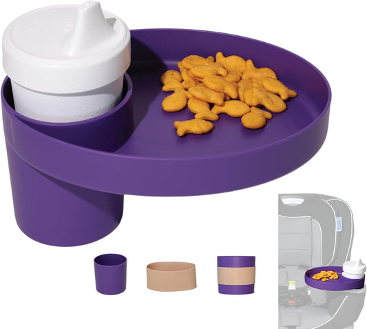 Travel Tray Oval USA Made Extend Your Current Cup Holder to Hold Your Cup Plus A Tray for Snacks, Toys and Accessories. Use in a Car Seat, Booster, Stroller, Golf Cart, Outdoor Chair, Purple