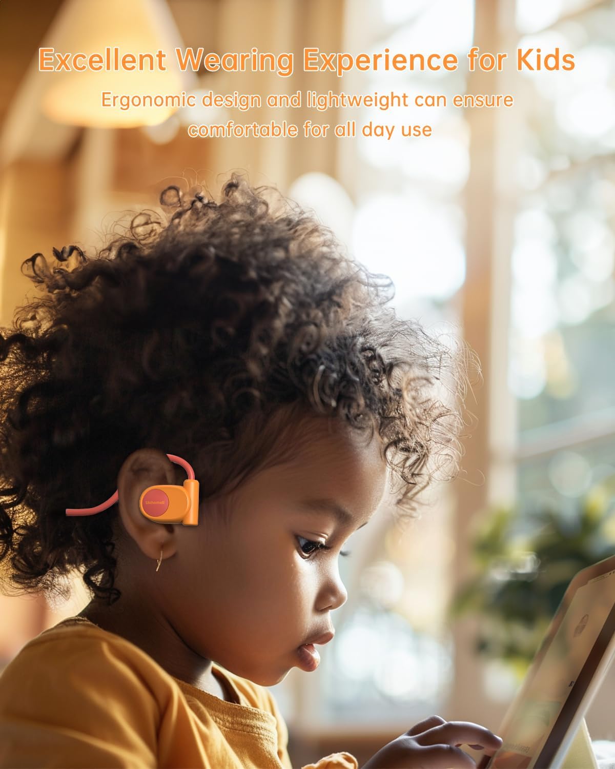 Kid Headphones for School, Air Conduction Open Ear Headphones, 3.5mm Jack Wired Cord, Ultra-Comfort, Ergonomic and Lightweight Design Perfect for School and Outdoor Activities-Orange