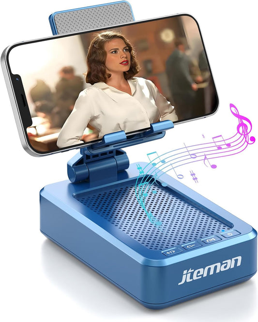 JTEMAN Phone Stand with Wireless Bluetooth Speaker, HD Surround Sound Bluetooth Speaker for Desk Perfect for Home Kitchen Gadgets Gifts,Compatible with iPhone/ipad/Samsung Galaxy(Blue)