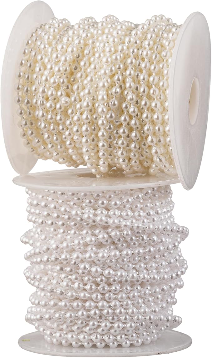 3mm Millet Beads Crafts Faux Pearl Beads Garland Pearl Bead Roll Strand of Pearls to Decorate Floral Centerpieces Wedding Party Favor Christmas Tree(33 Feet White)